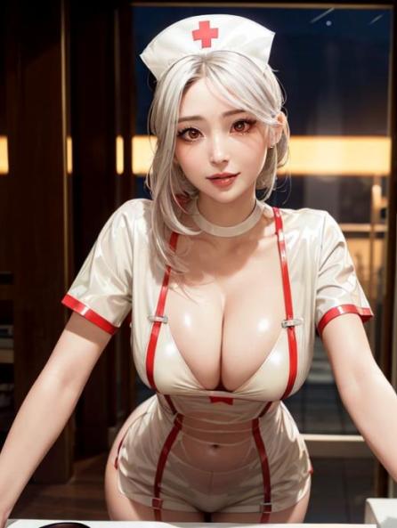 Cute, Nurse, eyelinerred and white latex nurse outfitultra detailed clothesultra detailed faceultra 