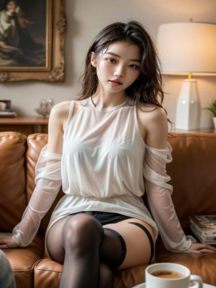 Messy Hair, Living Room, Korean AI Porn
