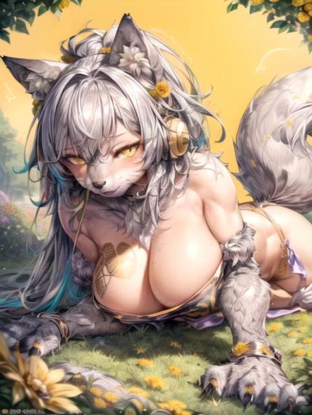 Rounded Ass, detailed furry skin&body, Looking at Viewer AI Porn