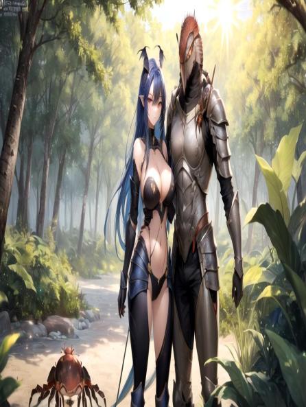 armor creature have penis-tail_and needle-tails, Forest, creature armor AI Porn
