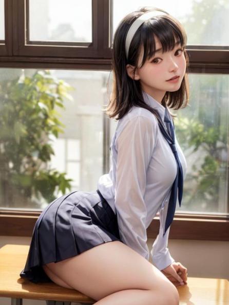 School Uniform, Looking at Viewer, Window with View AI Porn