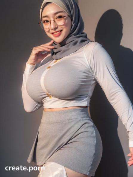 gigantic breasts, long gray skirt, korean women AI Porn