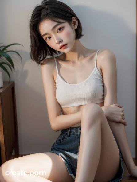 Chinese, Black Hair, Cotton shorts AI Porn