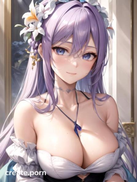 Wedding dress, Light purple hair with dark blue eyes, Smiling AI Porn